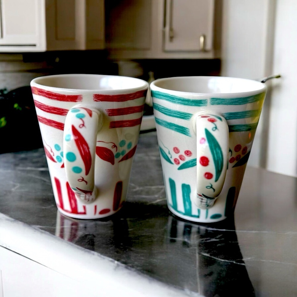 Vintage 1999 California Pantry Ceramic Coffee Mug Set Leaves & Berries